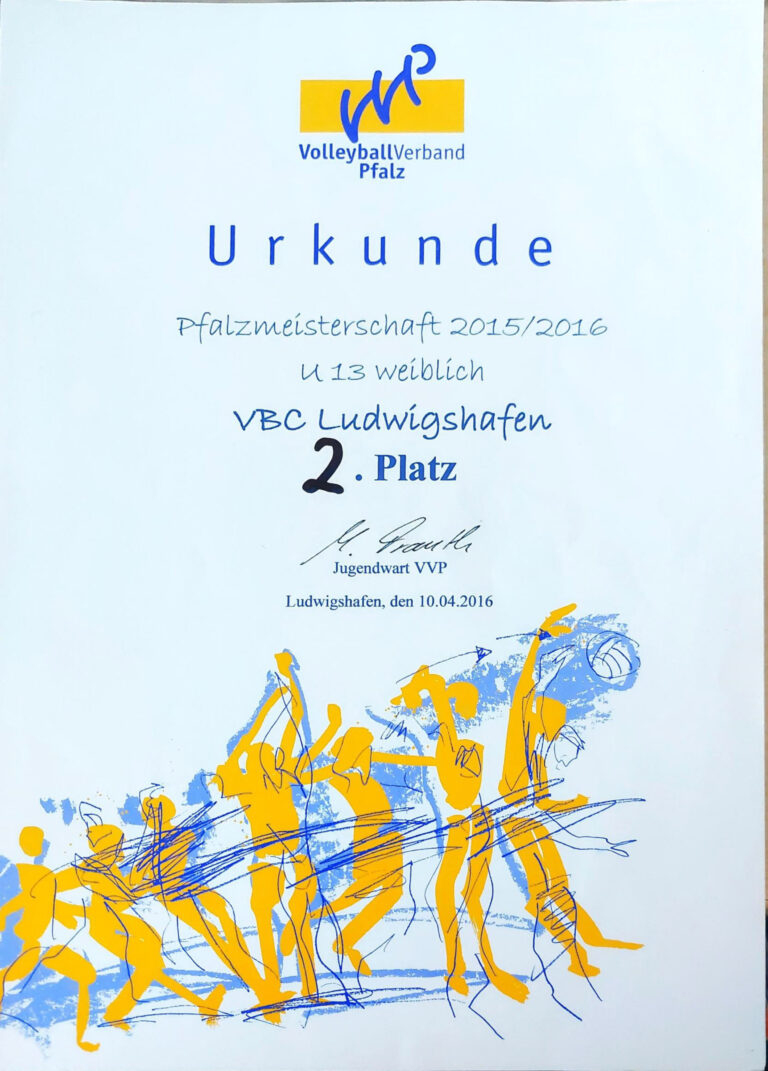 Urkunde: Pfalzmeisterschaft U13 weiblich
