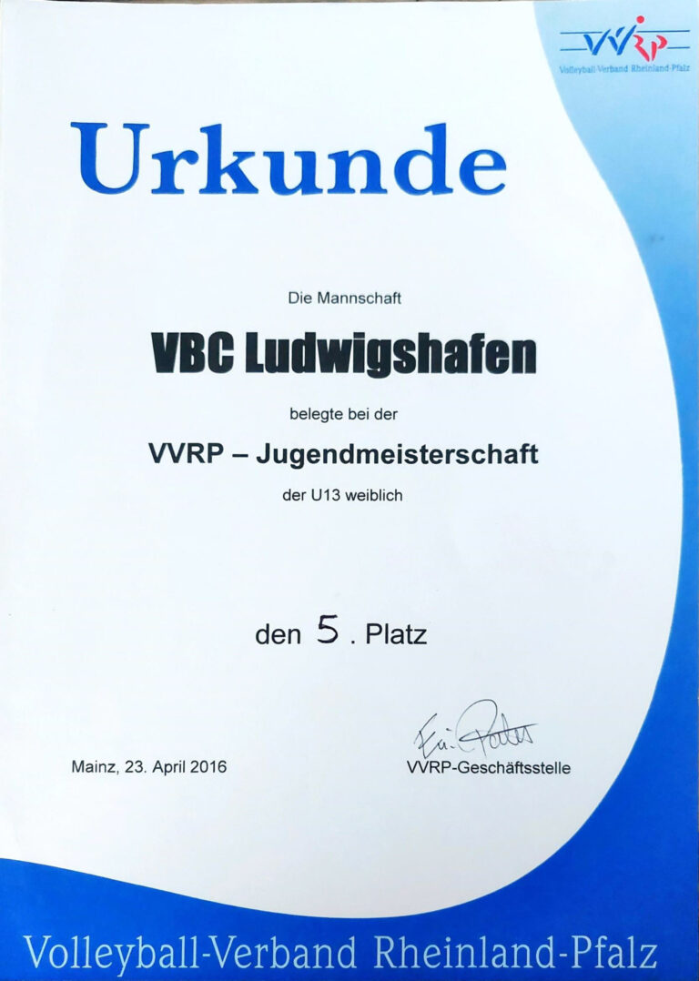 Urkunde: Rheinland-Pfalz-Meisterschaft U13 weiblich