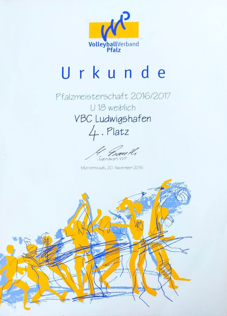 Urkunde: Pfalzmeisterschaft U18 weiblich