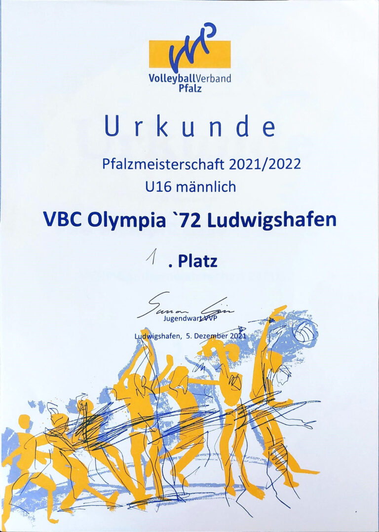 Urkunde: Pfalzmeisterschaft U16 männlich