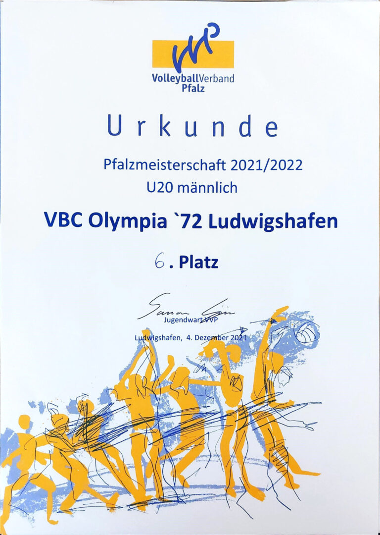 Urkunde: Pfalzmeisterschaft U20 männlich