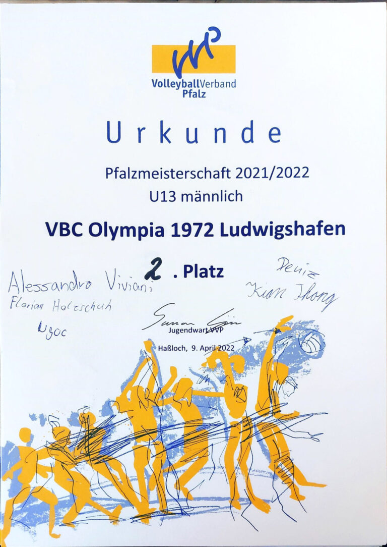 Urkunde: Pfalzmeisterschaft U13 männlich
