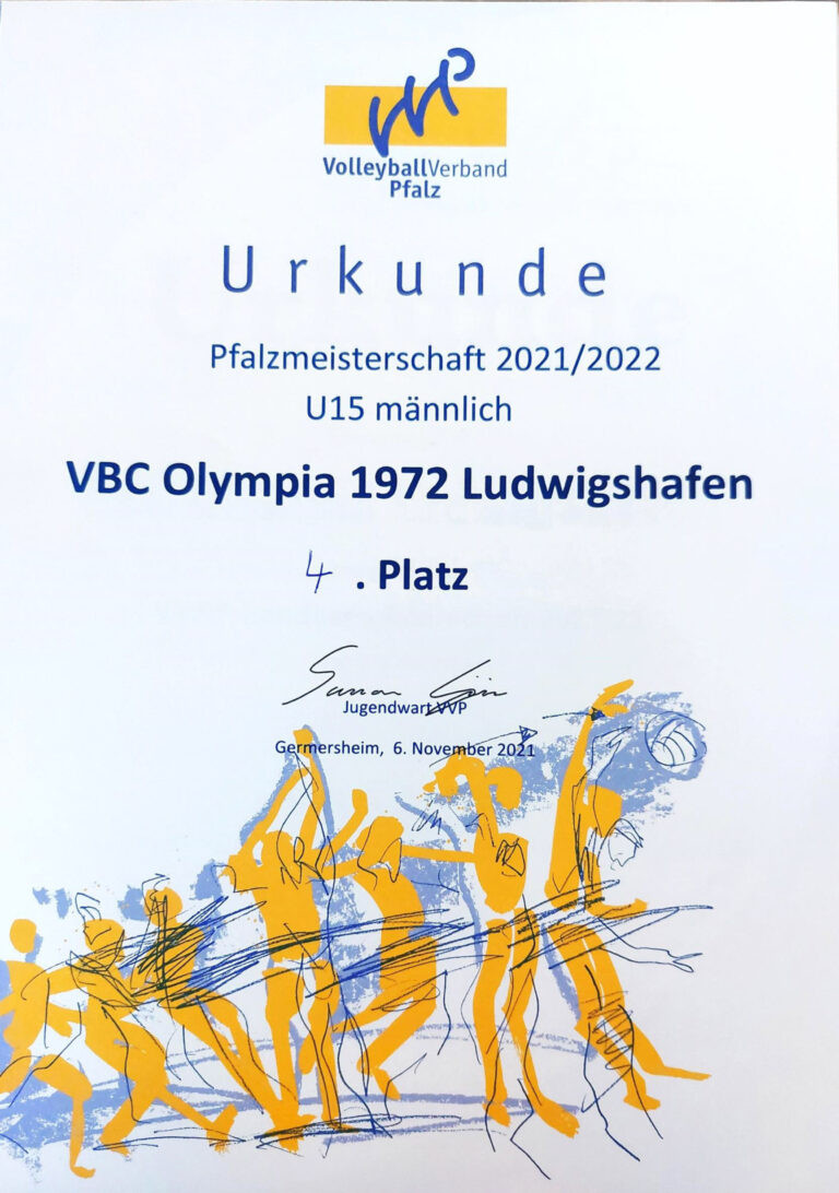 Urkunde: Pfalzmeisterschaft U15 männlich
