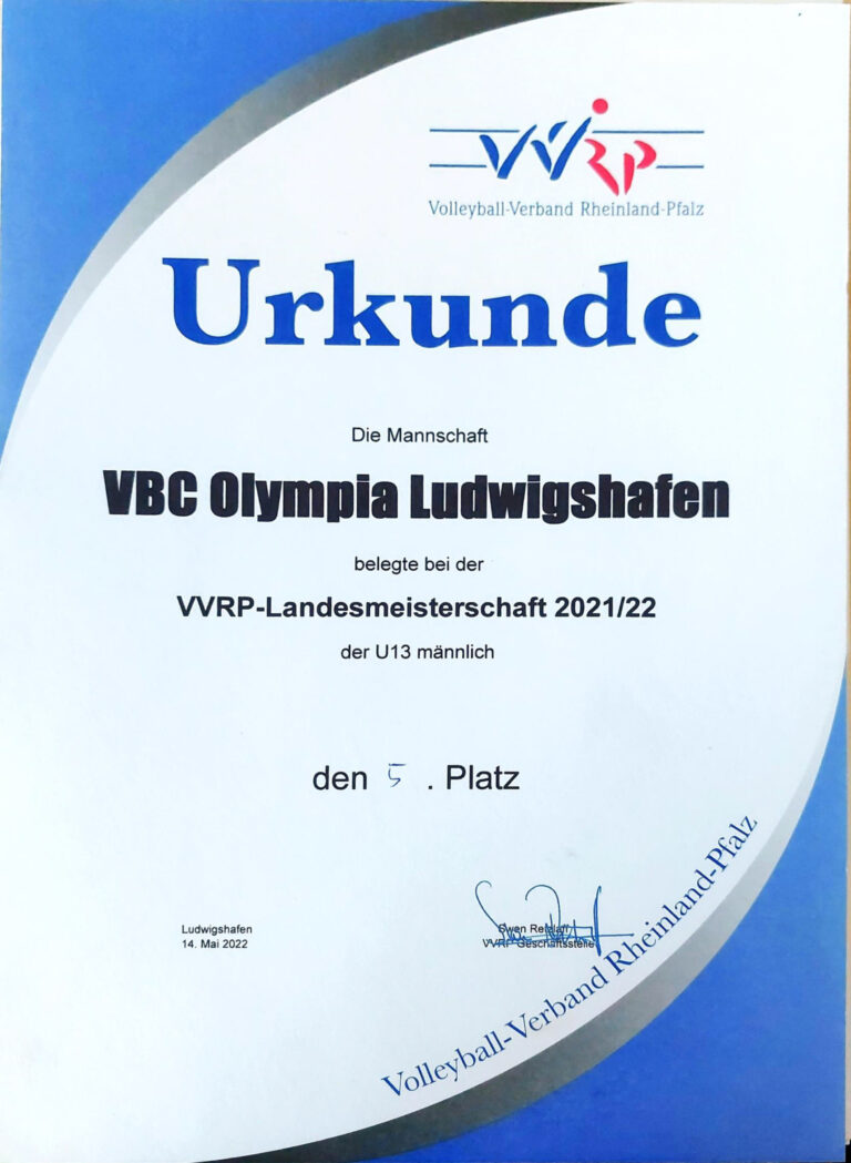 Urkunde: Rheinland-Pfalz-Meisterschaft U13 männlich