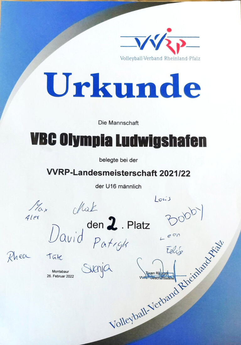 Urkunde: Rheinland-Pfalz-Meisterschaft U16 männlich