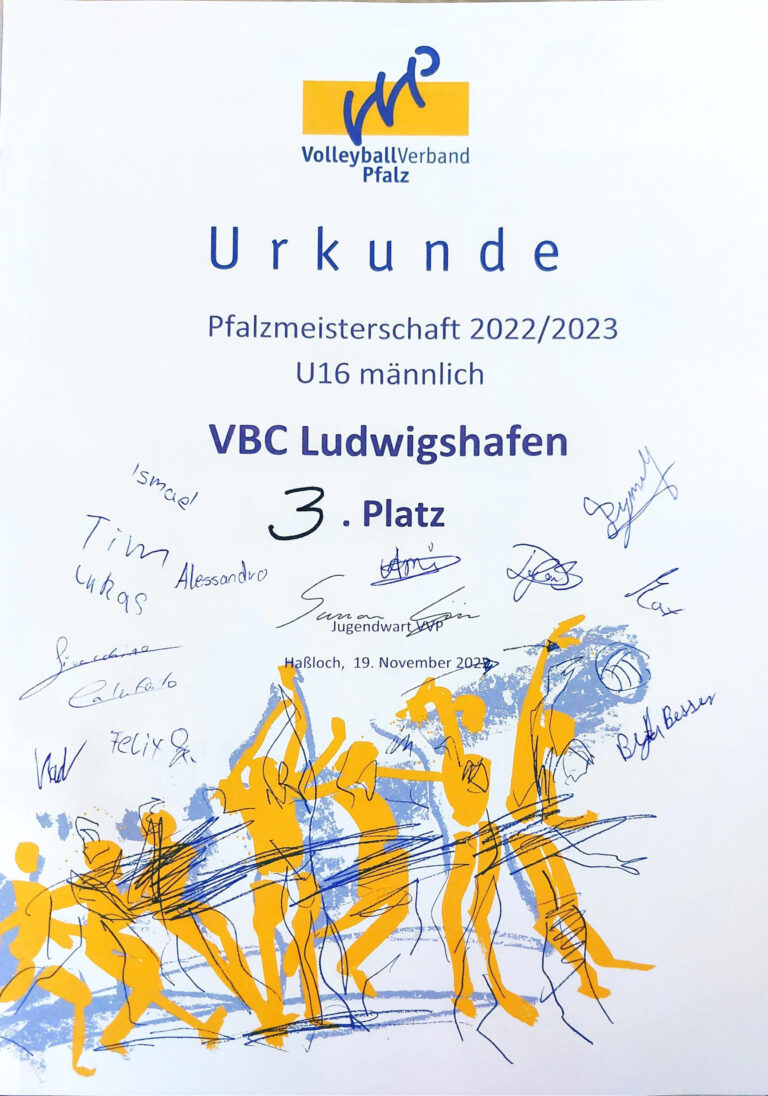 Urkunde: Pfalzmeisterschaft U16 männlich