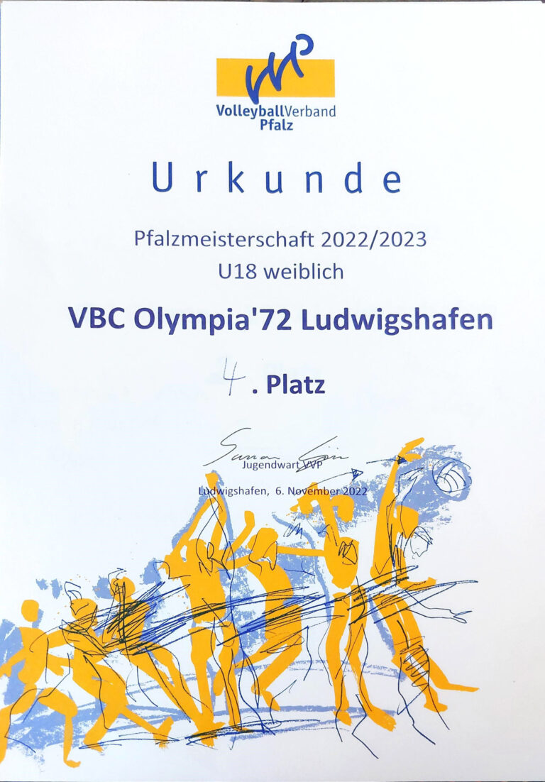 Urkunde: Pfalzmeisterschaft U18 weiblich