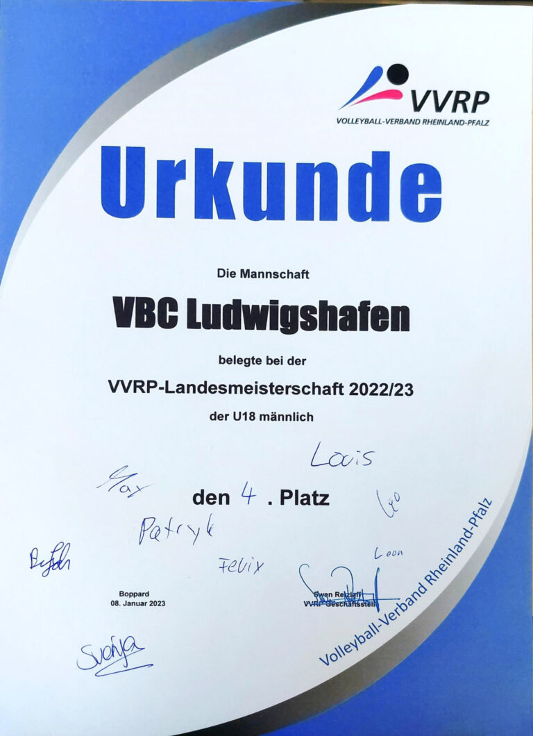 Urkunde: Rheinland-Pfalz-Meisterschaft U18 männlich