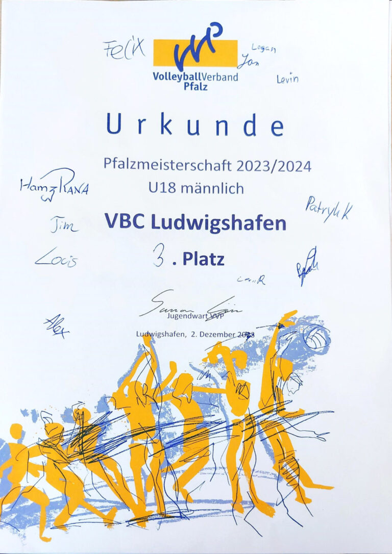 Urkunde: Pfalzmeisterschaft U18 männlich