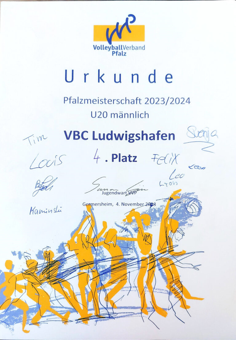 Urkunde: Pfalzmeisterschaft U20 männlich