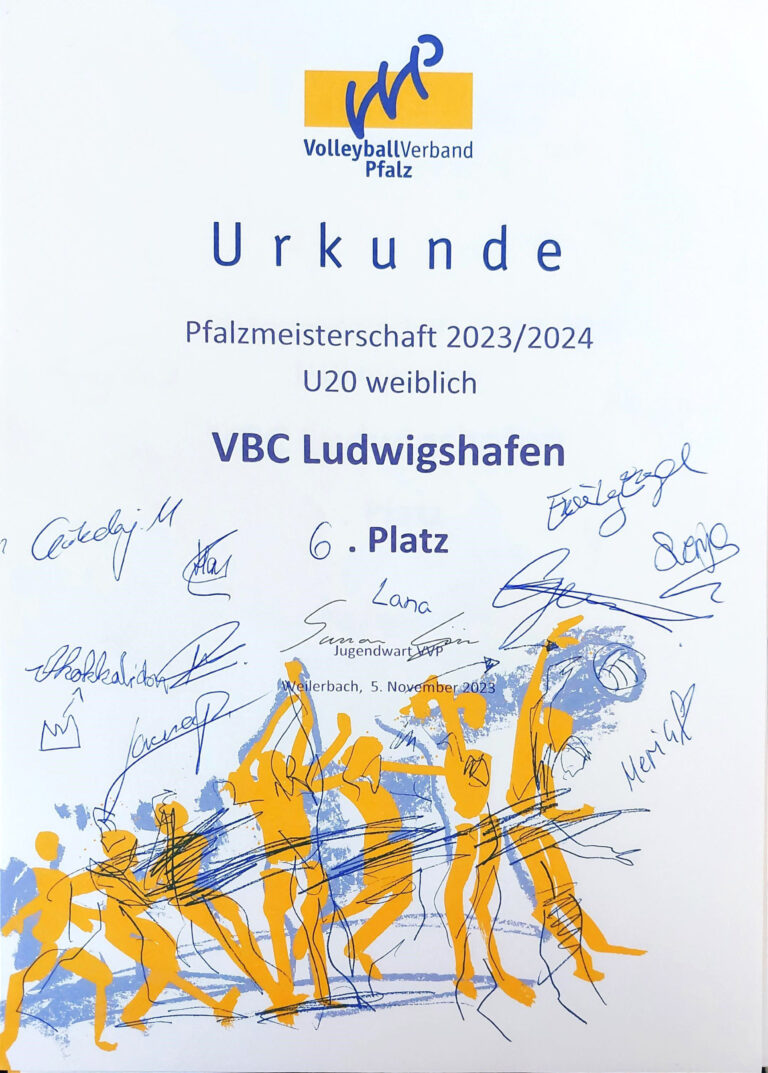 Urkunde: Pfalzmeisterschaft U20 weiblich