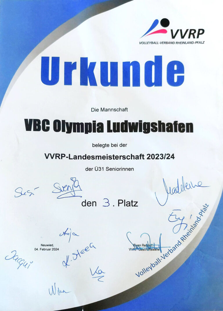 Urkunde: Rheinland-Pfalz-Meisterschaft Ü31 weiblich
