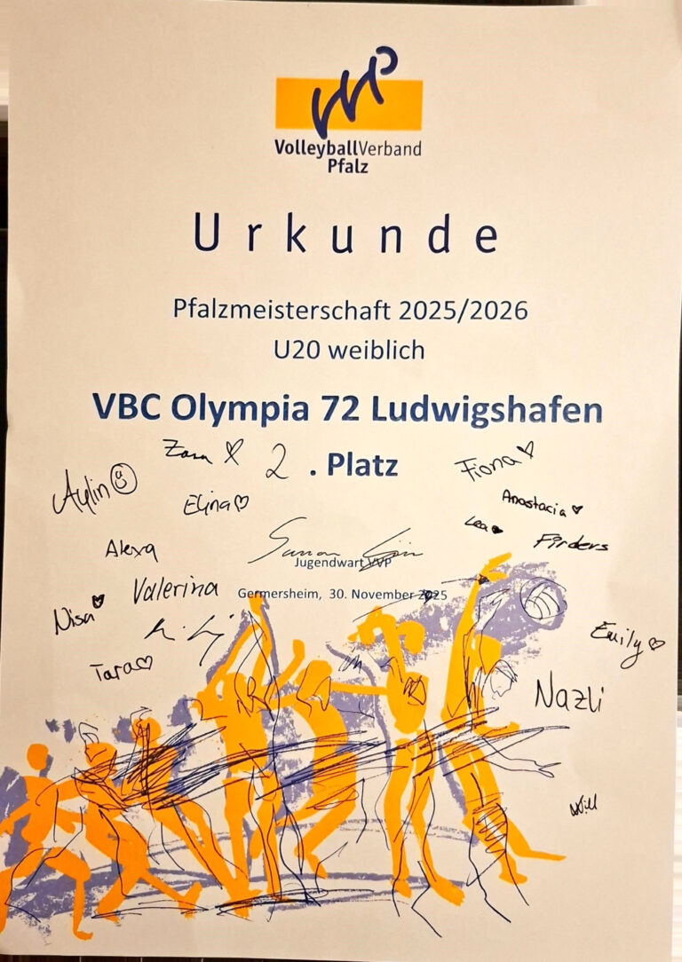 Urkunde: Pfalzmeisterschaft U20 weiblich