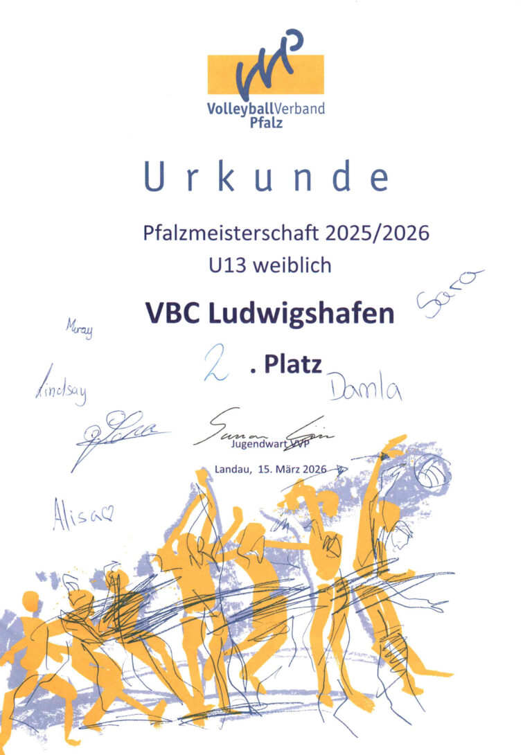 Urkunde: Pfalzmeisterschaft U13 weiblich