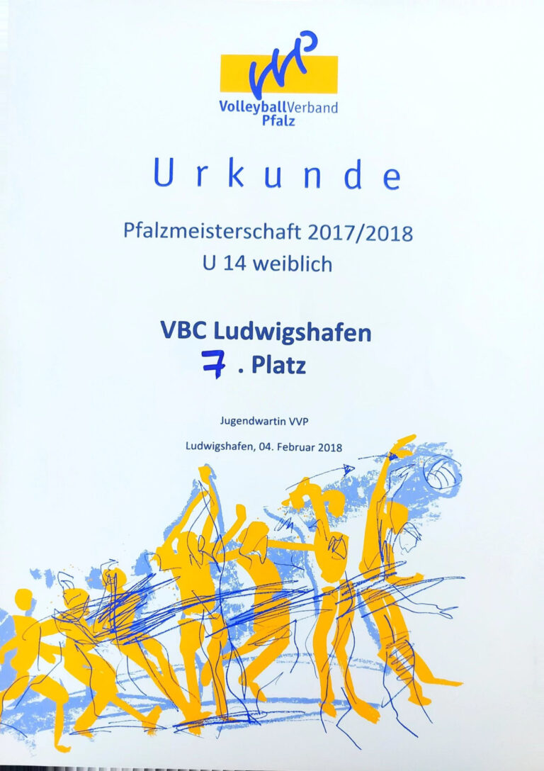 Urkunde: Pfalzmeisterschaft U14 weiblich