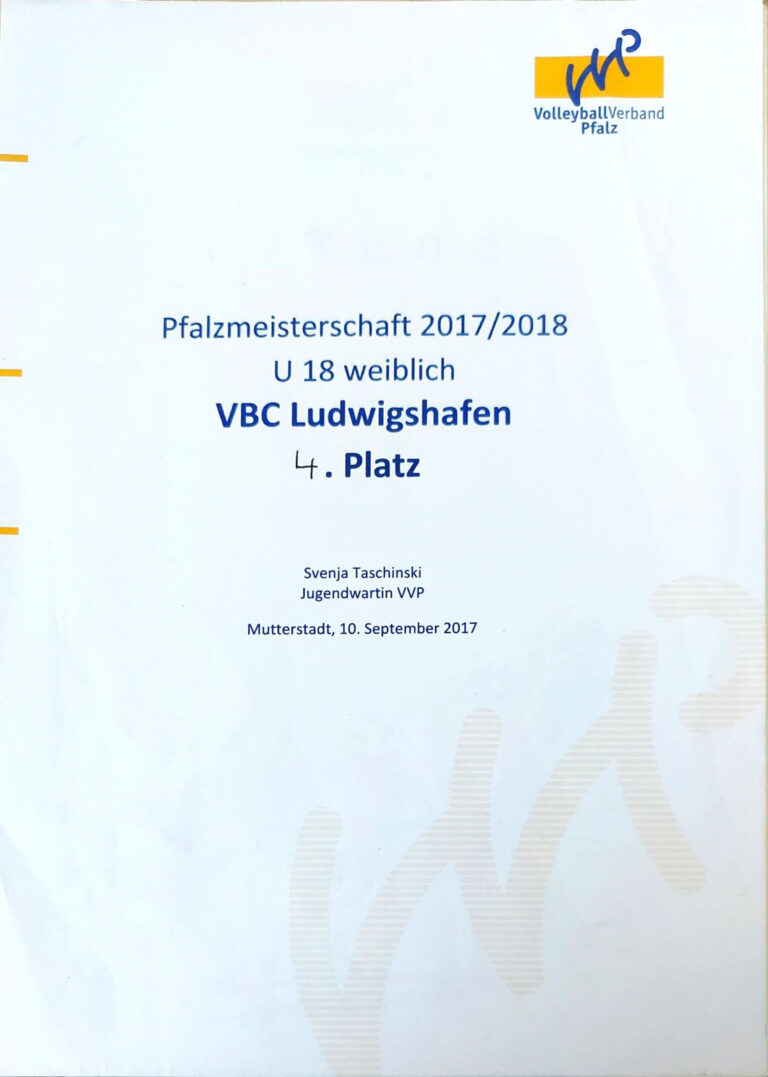 Urkunde: Pfalzmeisterschaft U18 weiblich